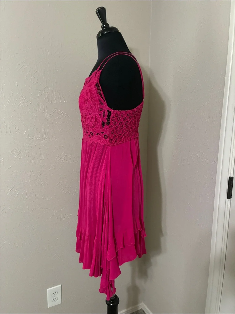 Fuchsia Lace Bodice Spaghetti Strap Dress